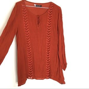 VOLCOM Burnt Orange Asymmetrical Tunic - semi-sheer
